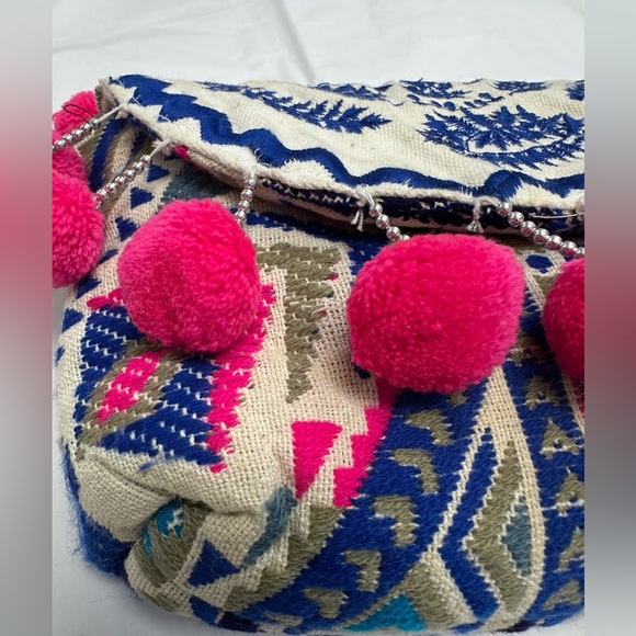Paper Source Boho Pom Pom Clutch – Embroidered Tribal Print - Picture 3 of 9
